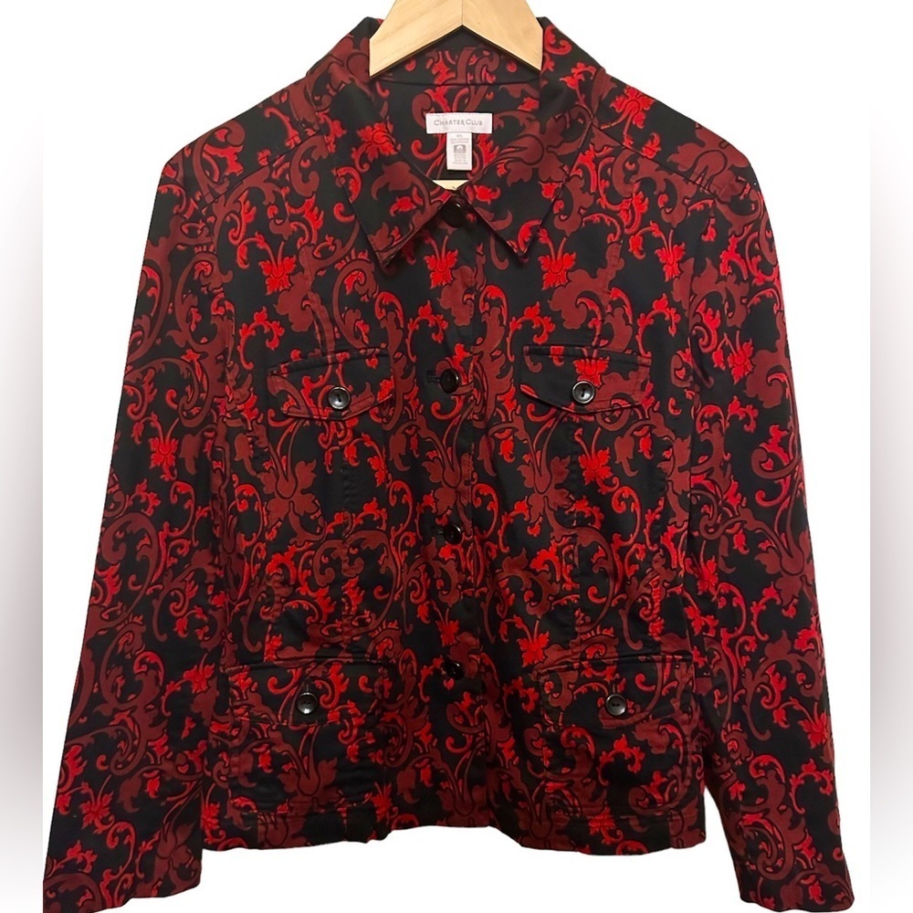 EUC Red With Black Swirls Around Shacket